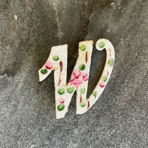 Vintage White Letter W Enamel Brooch